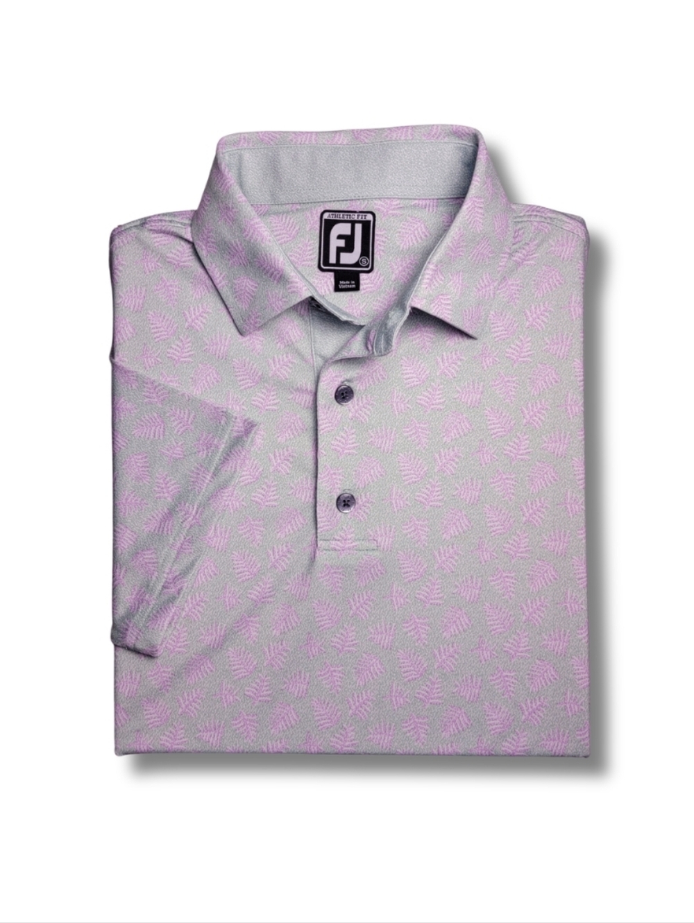 FootJoy Shadow Palm Print Lisle Sage Lavender Golf Polo S